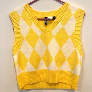 Divided H&M Yellow checkered Cropped Vest Small